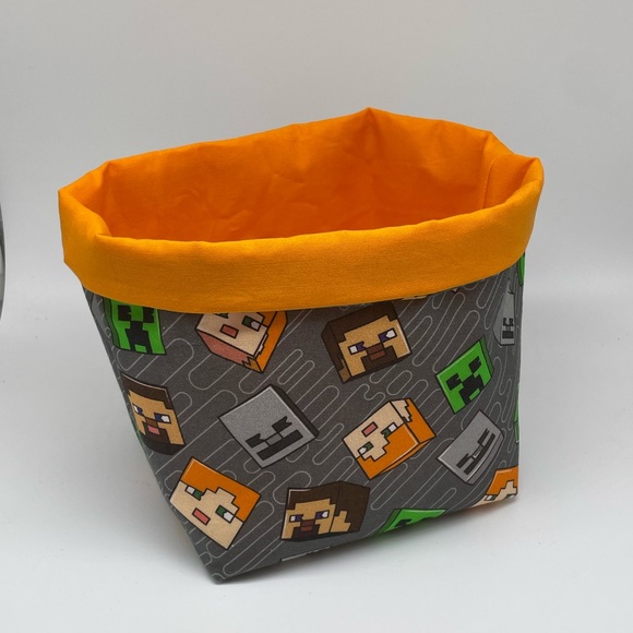 Minecraft Fabric Basket / Kids Room Decor / Handmade Fabric Basket - Picture 1 of 2